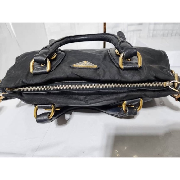 Authentic PRADA Tessuto Nylon And Leather Bauletto Bag Black - Picture 8 of 15